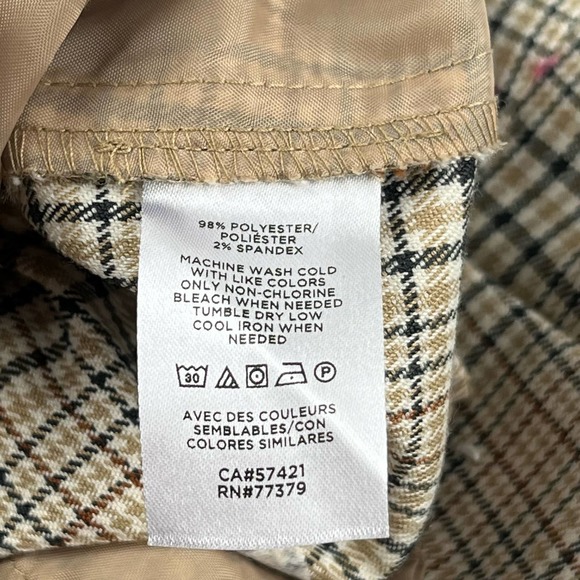 Ann Taylor Women's Petite Wide Leg Cropped Tan Brown Plaid Trouser Pants 12P - Picture 15 of 16